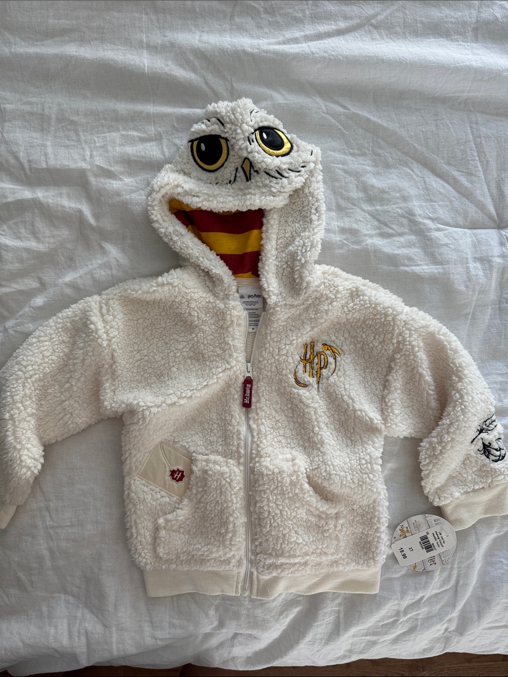 Warner Bros. Cream Sherpa Kids Hoodie with Owl Hood and Gryffindor Stripe